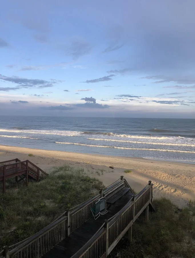 Oak Island beach and dunes viewed from a beach access